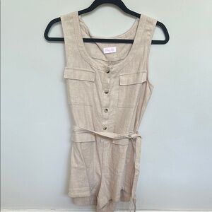 Pink Lily Beige Button-Up Romper